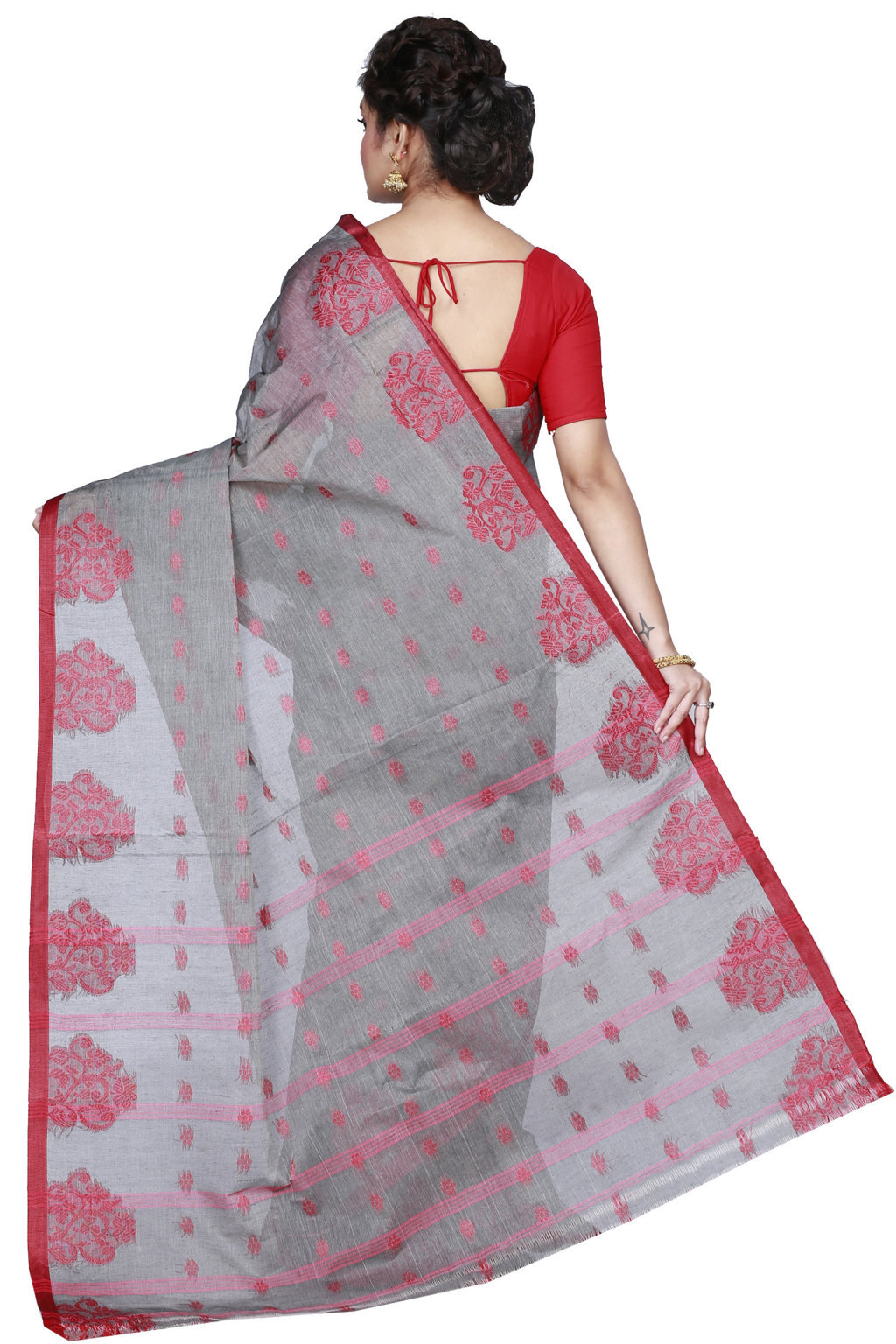 Grey Pure Cotton Botgach Tant Saree (544)